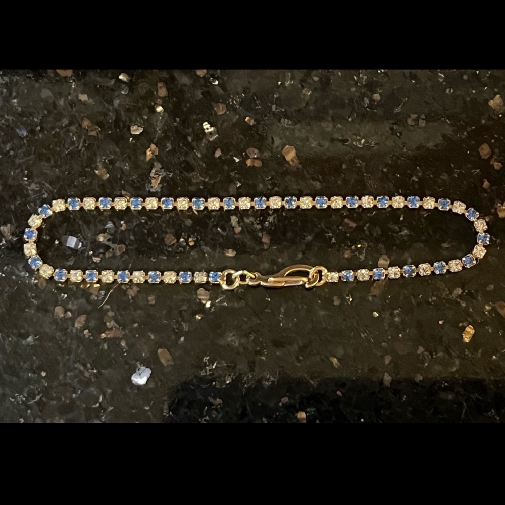 Vintage Blue & White Stoned Gold-Toned Bracelet